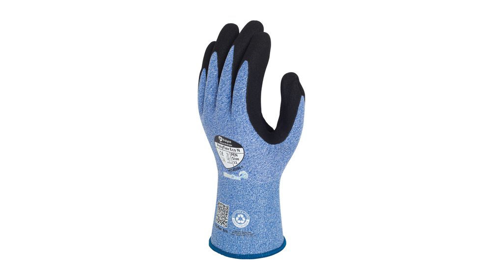 Protective Gloves, Polyethylene Terephthalate (PET) / Nitrile Foam, Glove Size 11, Black / Blue, Pack of 60 Pairs