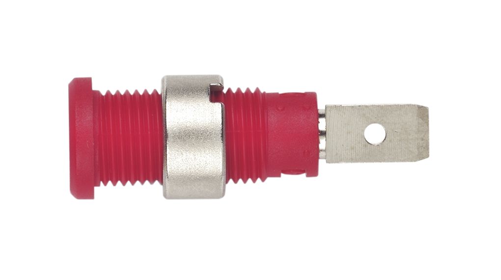 Bananenbuchse Rot 2 mm Messing Nickel 600VAC 600VDC 10A Flachstecker 4,8 x 0,8 mm