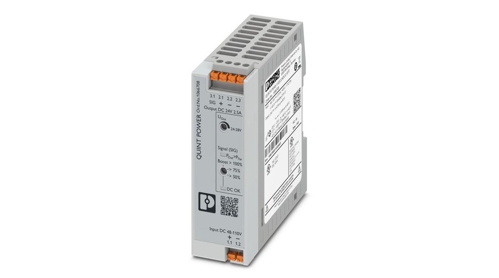 70 °C Max Temp QUINT POWER DC/DC Converter, 24 V dc/2.5 A, 110V Input, 48V Input, DIN Rail60 W -25 °C, 2.5A, 60W