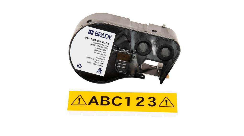 Brady B-595 on Black on Yellow Label, 25.40 mm Width