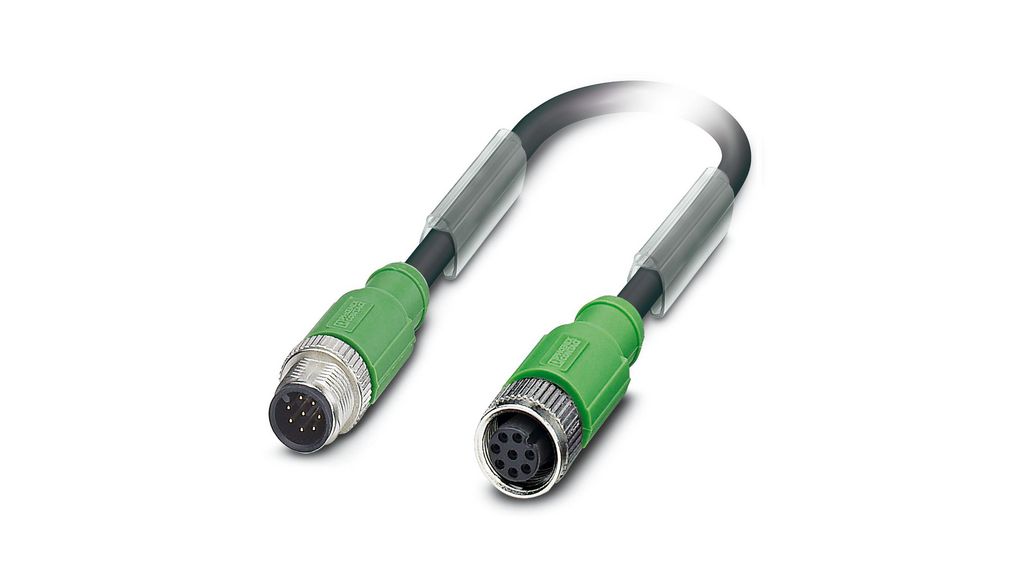 Verbindingskabel, M12-stekker - M12-aansluiting, 8 Geleiders, 1.5m, IP67, Zwart