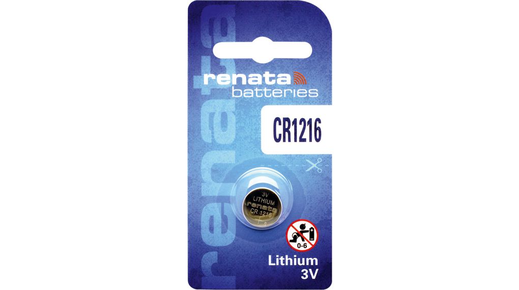 Knapcellebatteri, Litium, CR1216, 3V, 30mAh