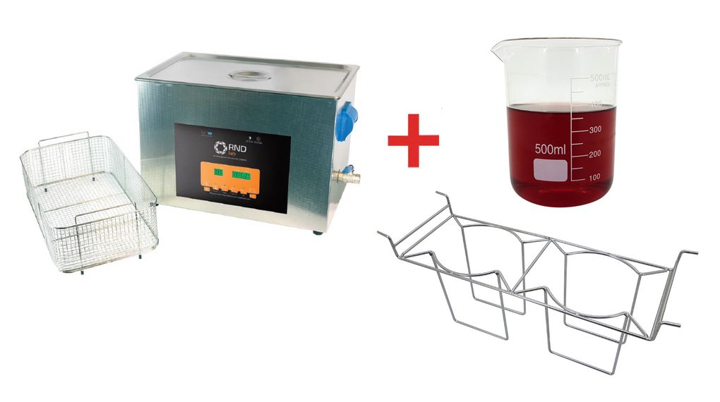 Bundle: Ultraschall-Reinigungsbehälter 27 L 500 W + Korb für Reinigungsbecher + Reinigungsbecher 500 ml