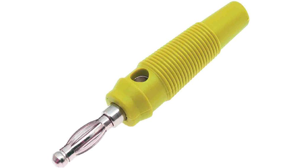 Banana Plug, Nickel-Plated, 30 VAC / 60 VDC, 24A, 56mm, Yellow, Soldering, Pack of 5 pieces