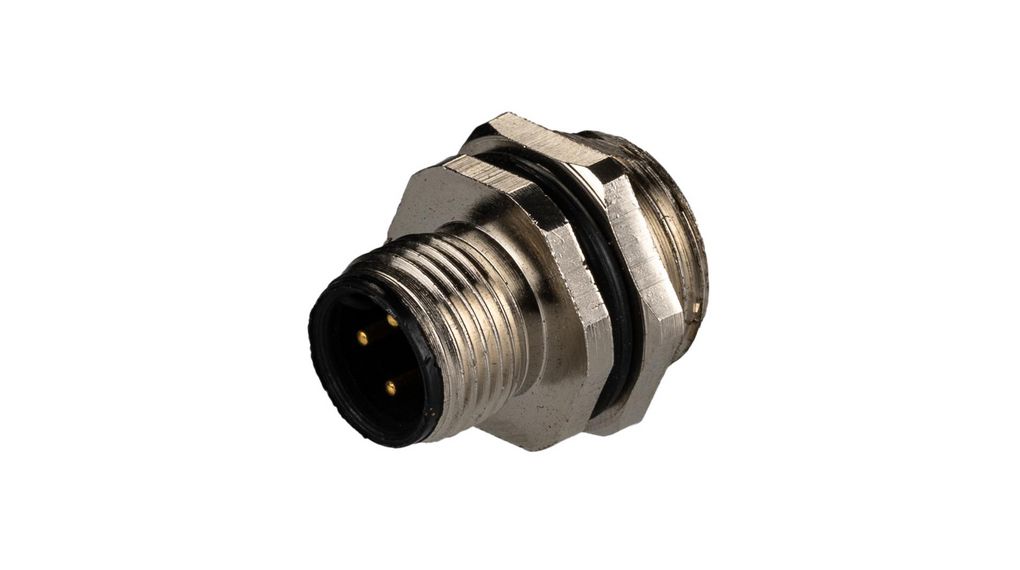 Circular Connector, M12, Plug, Straight, Poles - 4, Screw, Panel Mount, 23.7mm