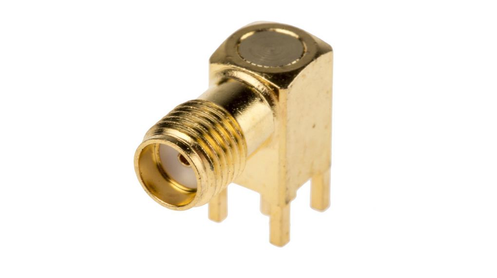RF-kontakt, SMA, Mässing, Uttag, Vinkelrät, 50Ohm, Lödning
