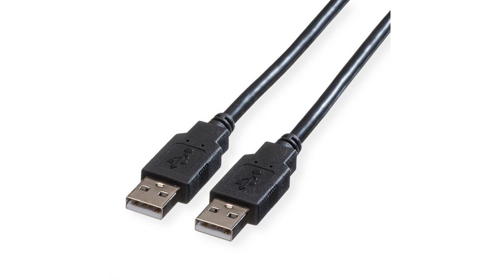 Cable, USB-A-stekker - USB-A-stekker, 3m, USB 2.0, Zwart