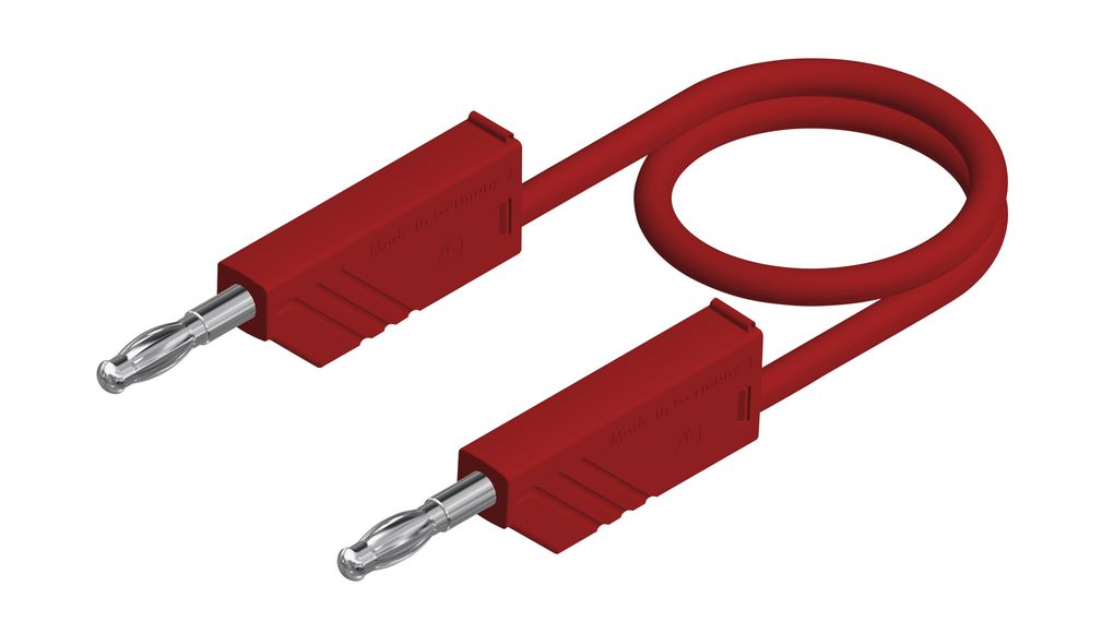 Labkabel PVC 16A Tennpläterad mässing 500mm 1mm² Röd