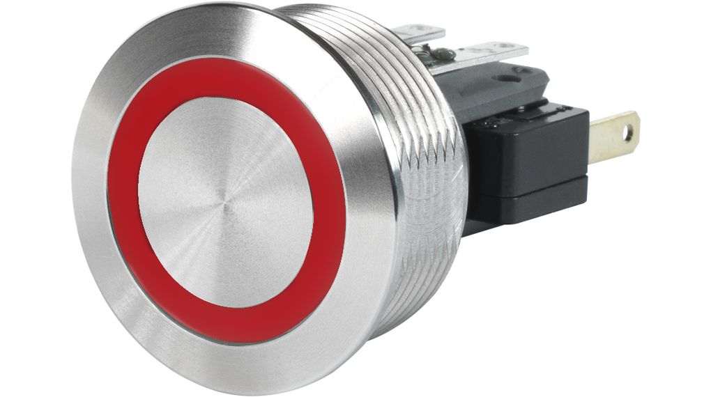 Pushbutton Switch, Vandal Proof Red Momentary Function 5 A 30 VDC / 250 VAC 1CO 19mm