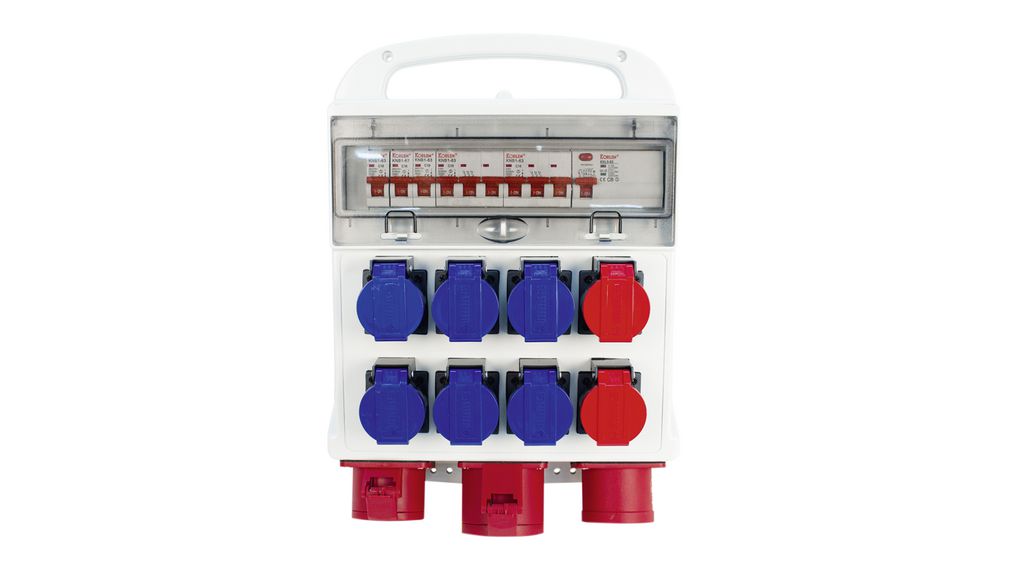 Distribution Box 10x CEE Socket / CH Type J (T23) Socket / CH Type J (T25) Socket - CEE Plug Blue / Red
