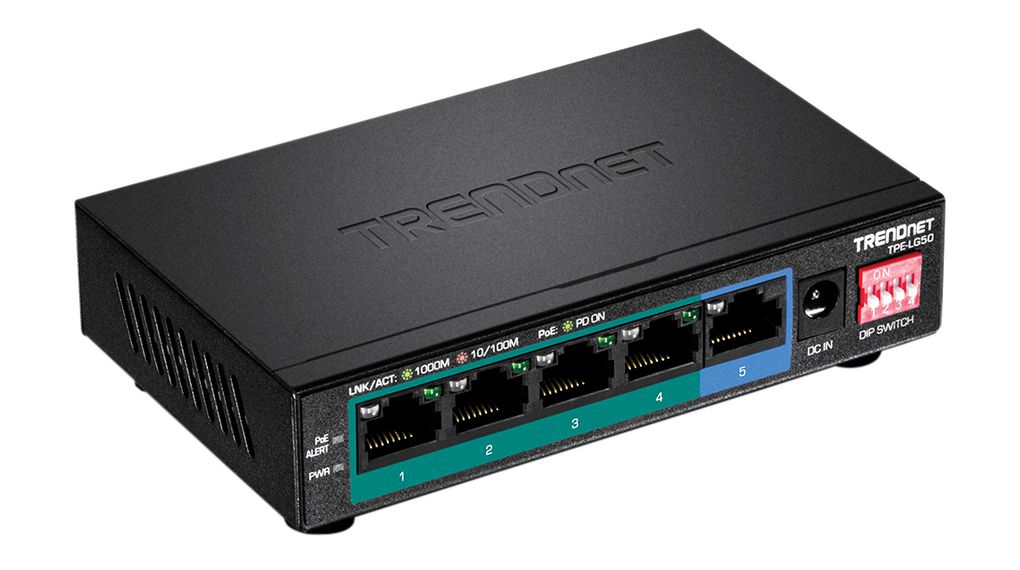 PoE-Switch, Unmanaged, 1Gbps, 32W, RJ45-Anschlüsse 5, PoE-Ports 4