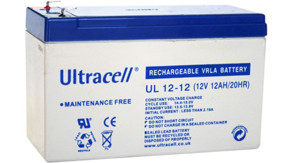 UL12-12, Ultracell Batteria ricaricabile, Piombo-acido, 12V, 12Ah, Spina  piatta, 4.8 mm