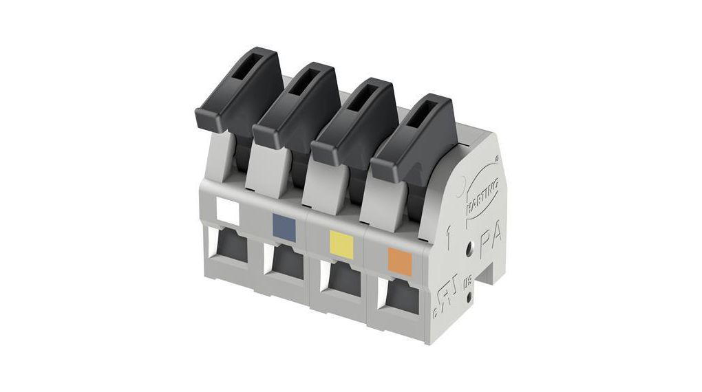 Har-Flexicon Series PCB Terminal Block, 4-Contact, 5 mm Pitch, 1-Row, 5mm Pitch, Spring Clamp Poles