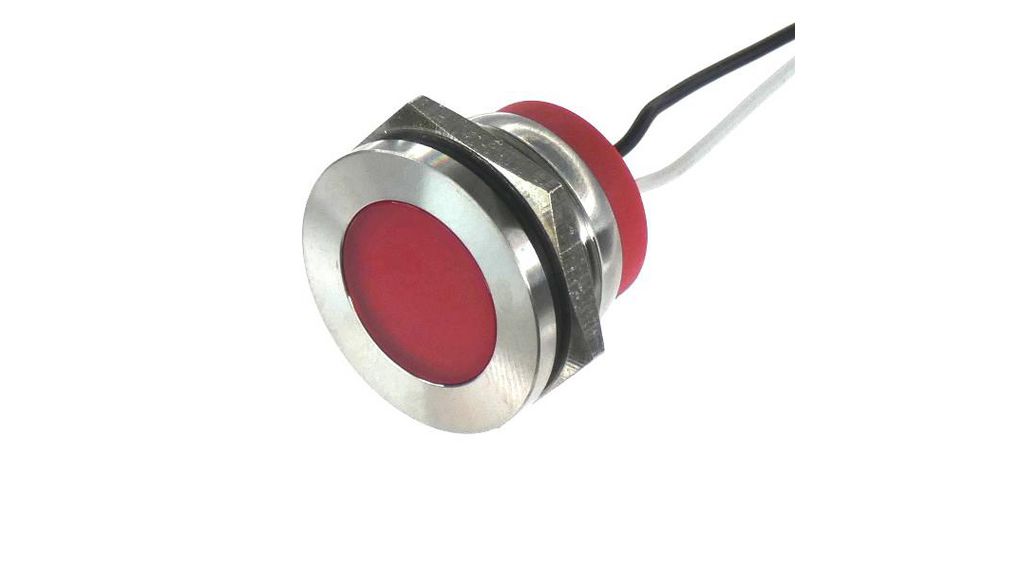 CML Innovative Technologies PL22SL Series Red Panel LED, 12V, 22mm Mounting Hole Size, Lead Wires Termination, IP67