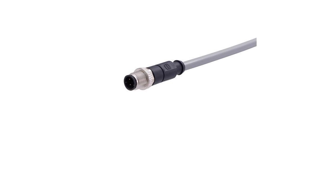 Male 3 way M12 to Actuator/Sensor Cable, 1 m, Straight Conductors, 1m, IP54, Grey