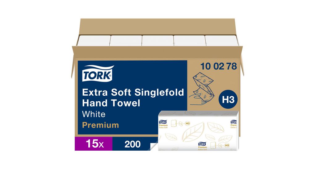 Tork QuickDry™ Extra Soft Premium Folded White Paper Towel, 115 x 226mm, 2-Ply, 200 Sheets Pack of 15 pieces