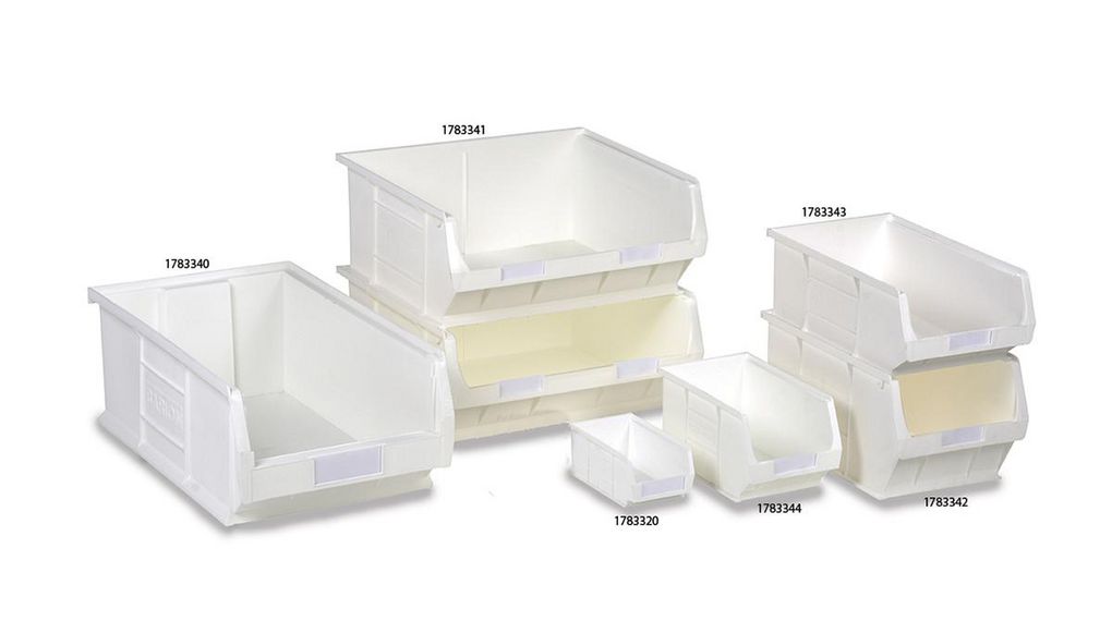 12.8L White PP Semi-open Fronted Container, 182mm x 350mm x 205mm