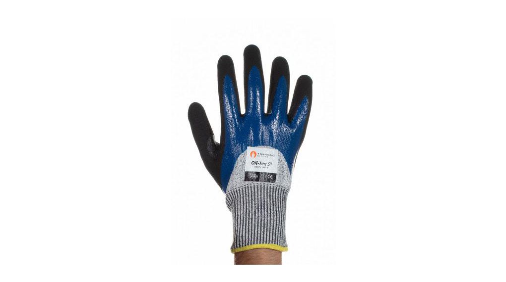 Tornado Oil-Teq Black, Blue 13 Gauge Mixed Cut Fibre Abrasion Resistant Work Gloves, Size 10, Polymer Coating