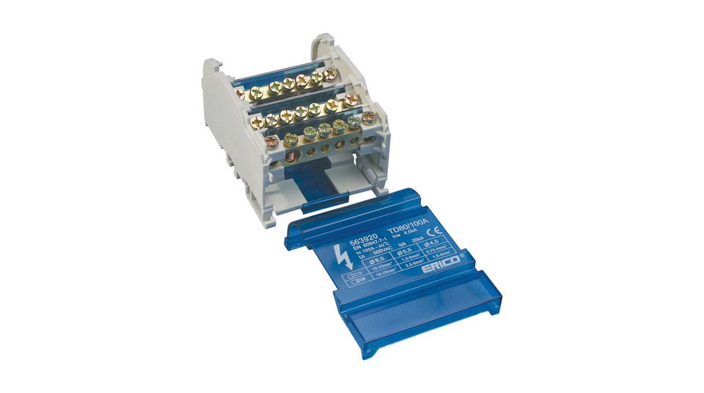 nVent ERIFLEX Distribution Block, 4 Way, 6 → 16mm², 40A, 500 V, Blue