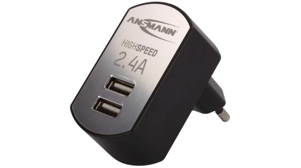 Charger, Dual USB 240V Euro Type C (CEE 7/16) Plug 2x USB Port
