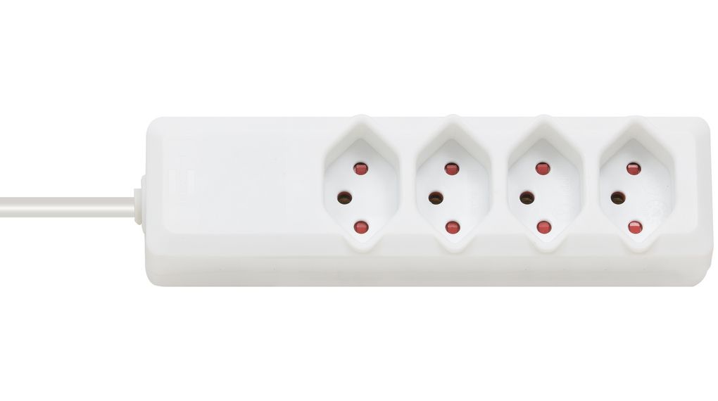 | Brennenstuhl Stopcontact Swiss-Line 4x CH-socket type (T13) - CH-stekker J (T12) Wit 1.5m | Distrelec Belgium