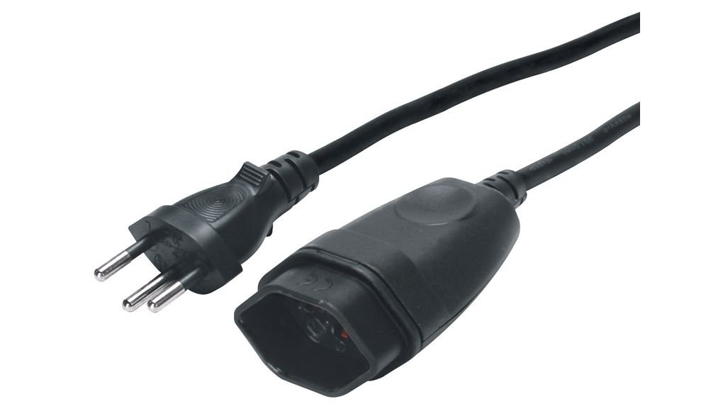 Prodlužovací kabel PVC Zástrčka CH typ J (T12) - Zásuvka CH typ J (T13) 3m Černá