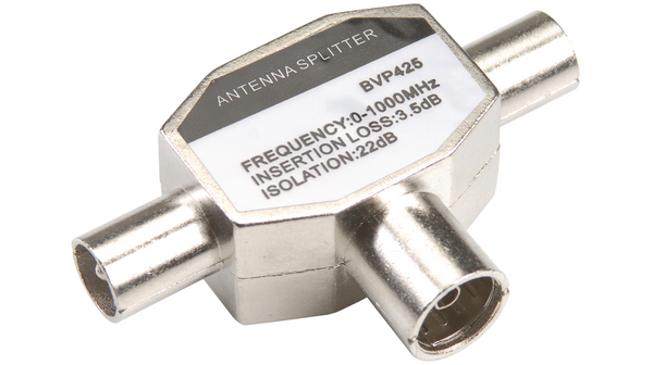 Splitter 2x Coax Plug (IEC) - Coax Contraplug (IEC) Zilver