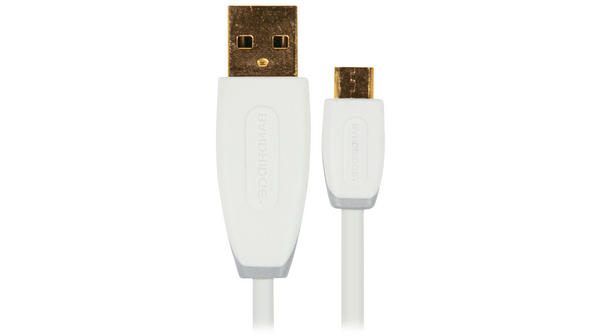 Micro USB 2.0 -kaapeli, USB A -urosliitin - USB Micro-B -urosliitin, 2m, USB 2.0, Valkoinen