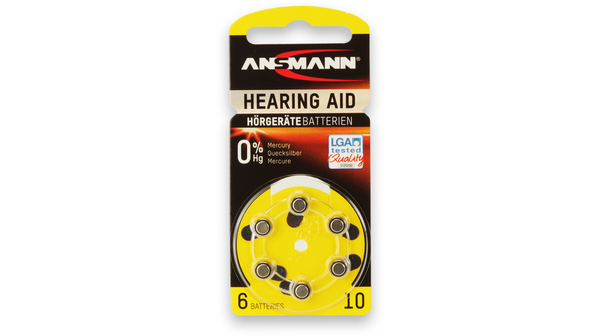 Hearing Aid Battery, Zinc-Air, 1.45V, 100mAh, 6 ST
