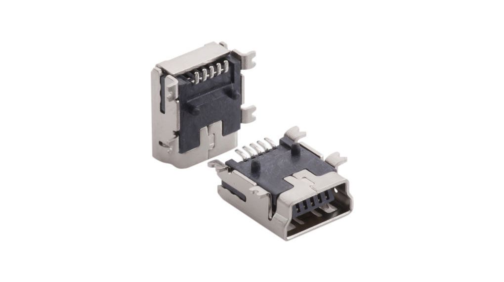 Mini-USB-connector, SMT, Aansluiting, Mini USB 2.0, Recht, Posities - 5