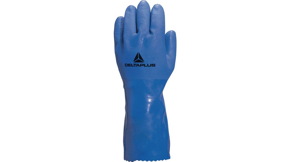 Kemikaliebeständiga handskar med PVC-beläggning, Bomull / PVC, Handskstorlek 9, Blå