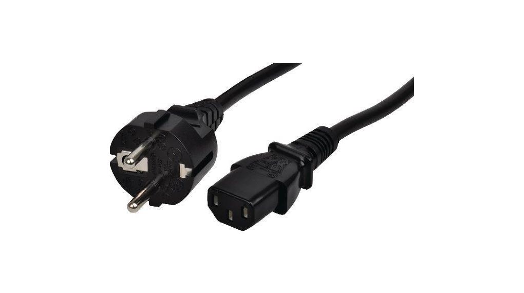 AC Power Cable, DE/FR Type F/E (CEE 7/7) Plug - IEC 60320 C13, 5m, Black