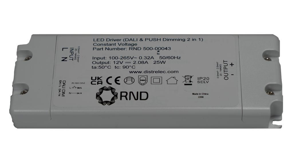 LED Driver, DALI Dimmable CV, 25W 2.08A 12V IP20
