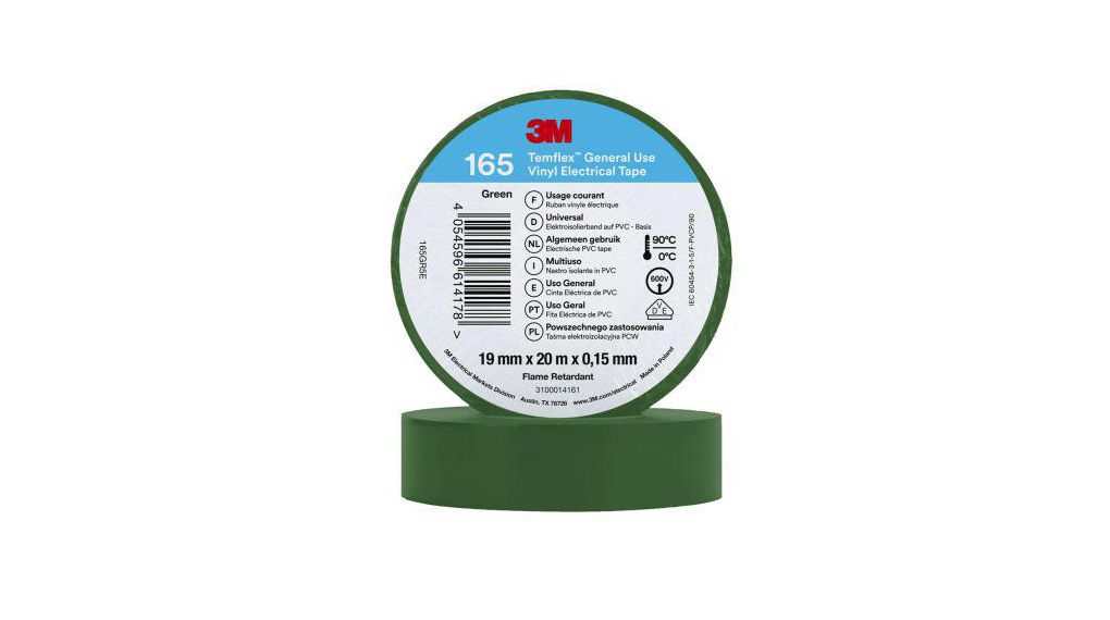 3M Temflex Green Vinyl Electrical Tape, 19mm x 20m