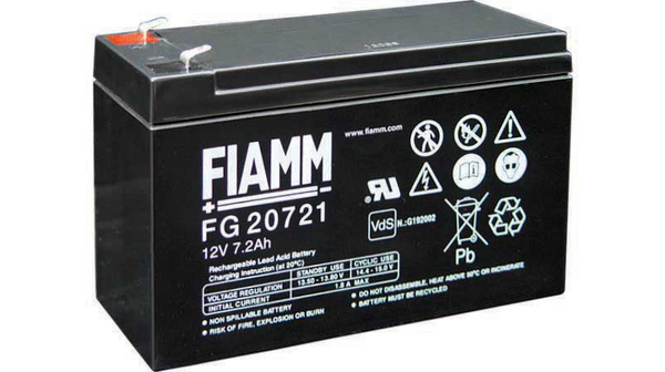 Oppladbart batteri, Blysyre, 12V, 7.2Ah, Flatstift 4.8 mm