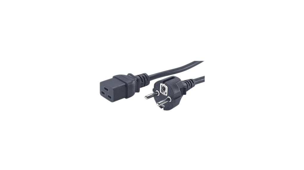 Napájecí kabel AC, DE/FR Typ F/E (CEE 7/7) Zástrčka - IEC 60320 C19, 2.5m, Černá