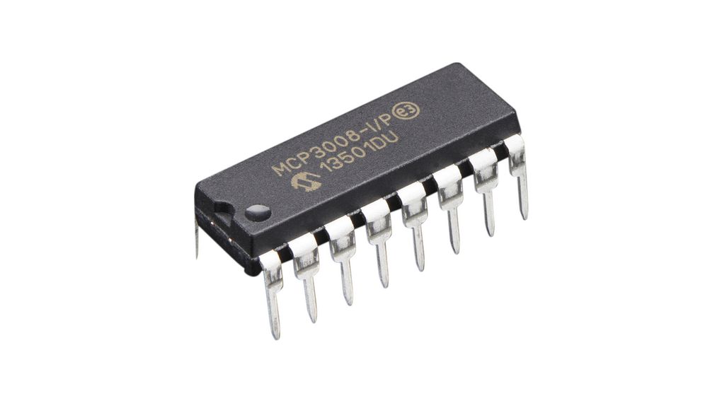 MCP3008 - 10-bitars ADC med 8 kanaler och SPI-gränssnitt
