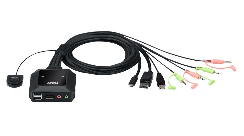 Cable KVM Switch, 4096 x 2160, DisplayPort Socket / 2x USB-A Socket / 2x 3.5 mm Stereo Socket - DisplayPort Plug / USB-C Plug / USB-A Plug / 4x 3.5 mm Stereo Plug