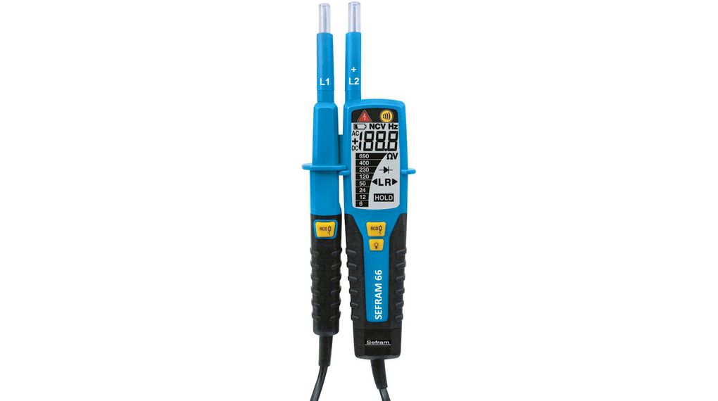 Voltage and Continuity Tester, IP64, Backlit LCD, Visual