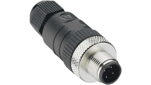 Kabelstecker, M12, Stecker, Gerade, Pole - 4, Feder, Kabelhalterung
