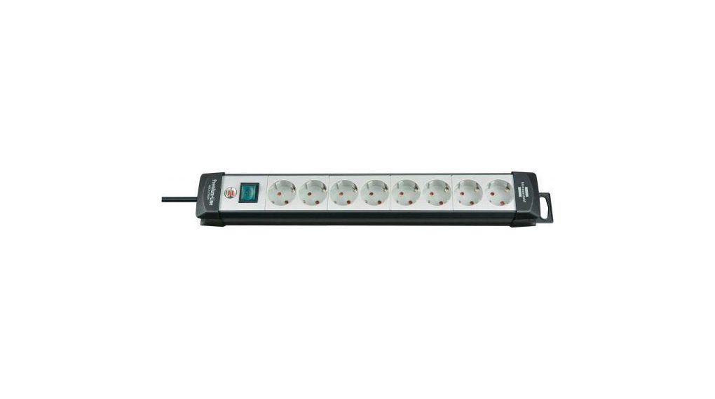 Outlet Strip Premium-Line 8x DE Type F (CEE 7/3) Socket - DE Type F (CEE 7/4) Plug Light Grey 5m