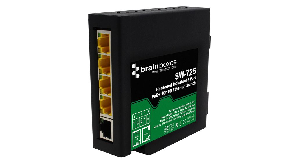 Industrial PoE Switch, Unmanaged, 100Mbps, 90W, RJ45 Ports 5, PoE Ports 4