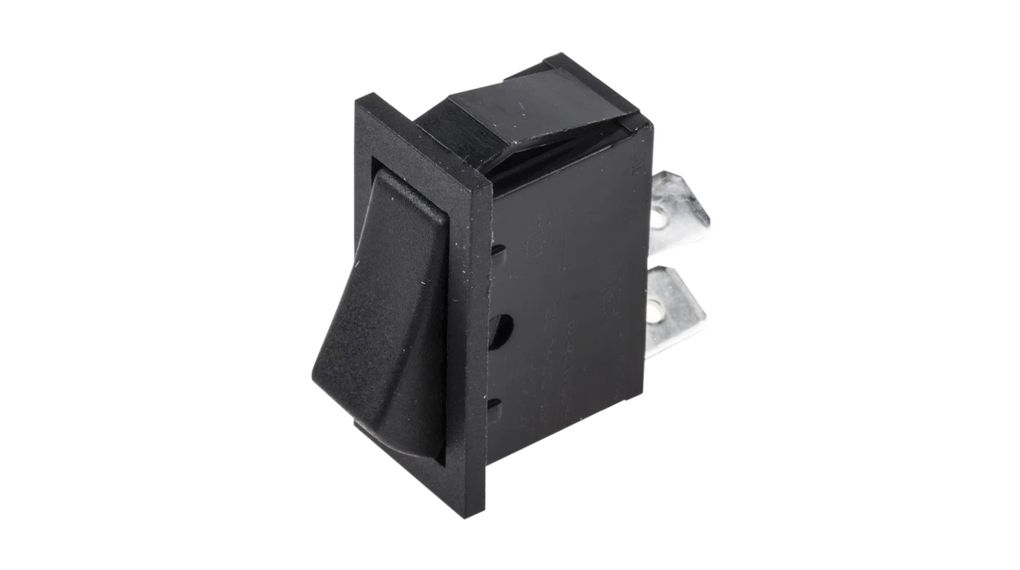 Rocker Switch, 14V, 10 A / 16 A, 1NO, 250V, OFF-(ON), Black, 27.2 x 12.2 mm