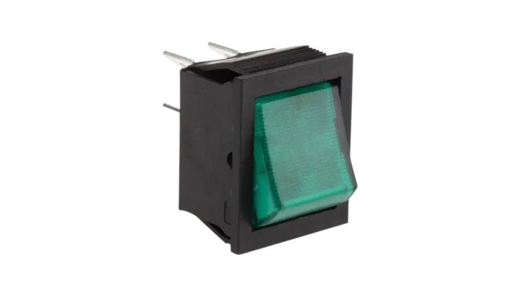 Rocker Switch, 24V, 16 A, 2NO, 250V, ON-OFF, Green