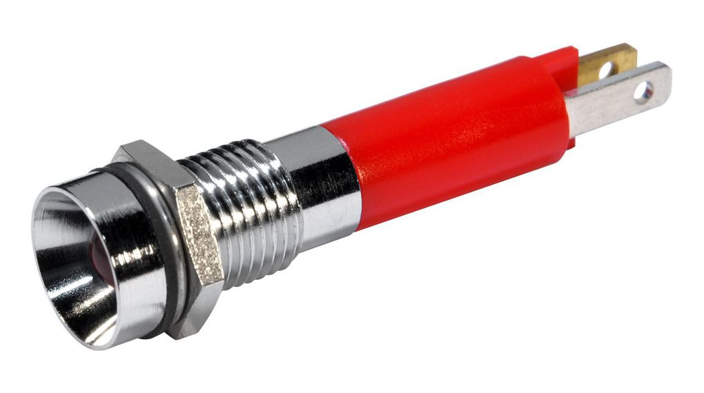 Indicatore a LED, Rosso, 1.2cd, 24V, 8mm, IP67