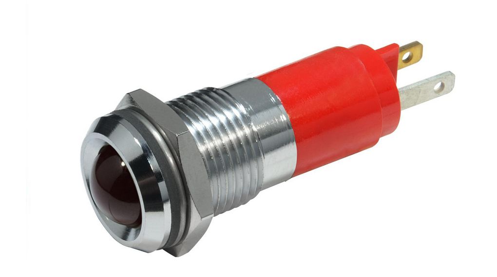 LED-indikator, Rød, 18mcd, 230V, 14mm, IP67