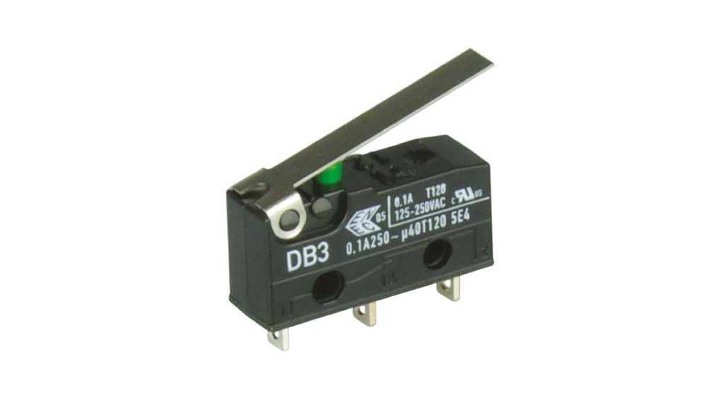 ZF Hinge Lever Micro Switch, Solder Terminal, 100 mA @ 30 V dc, SPDT
