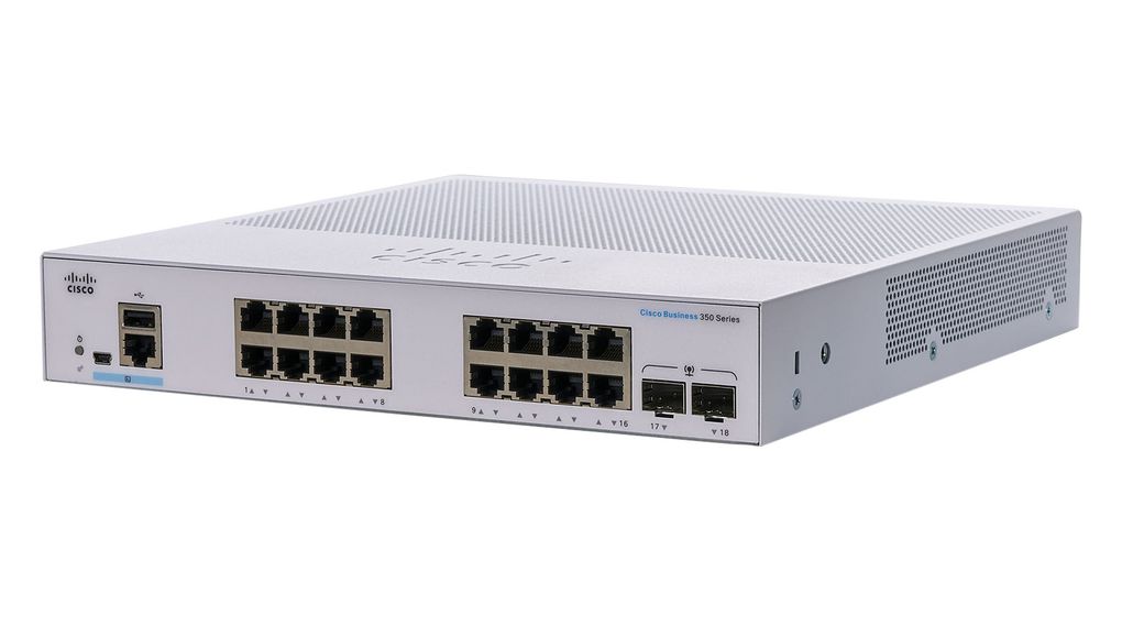CBS350-16T-2G-EU, Cisco Ethernet-switch, RJ45-portar 16, Fiberportar 2,  SFP, 1Gbps, Layer 3 Managed