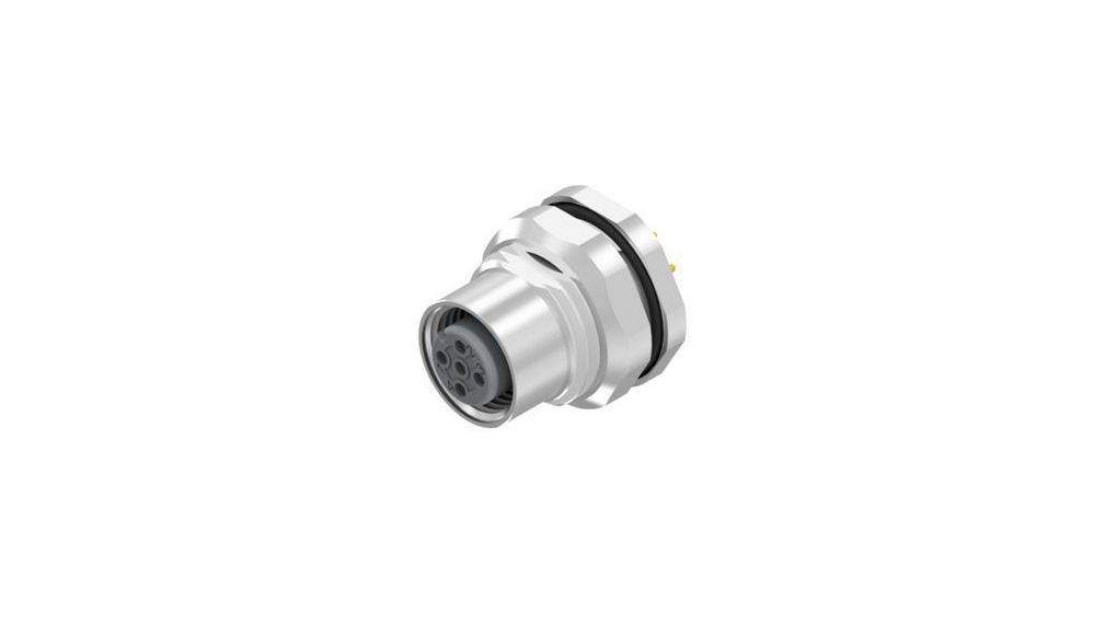 Circular Connector, M12, Socket, Straight, Poles - 5, Solder, Panel Mount