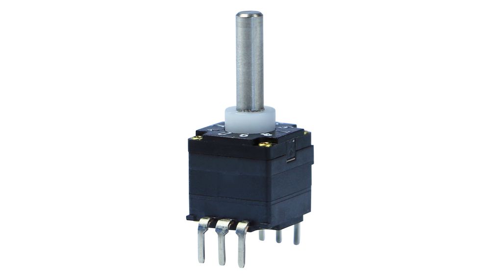 07 Series Coded Switch, Vertical, 36°, Shorting, with End Stop, Spindle Shaft, 10 Positions